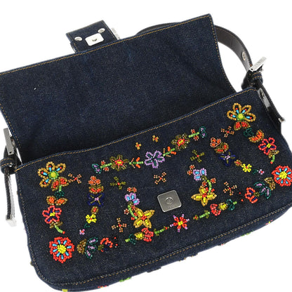 Fendi Navy Denim Beaded Baguette Handbag