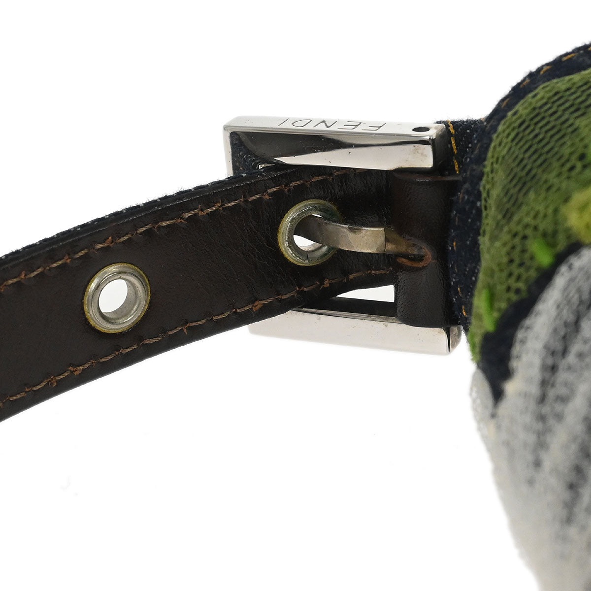 Fendi Navy Denim Floral Baguette Handbag