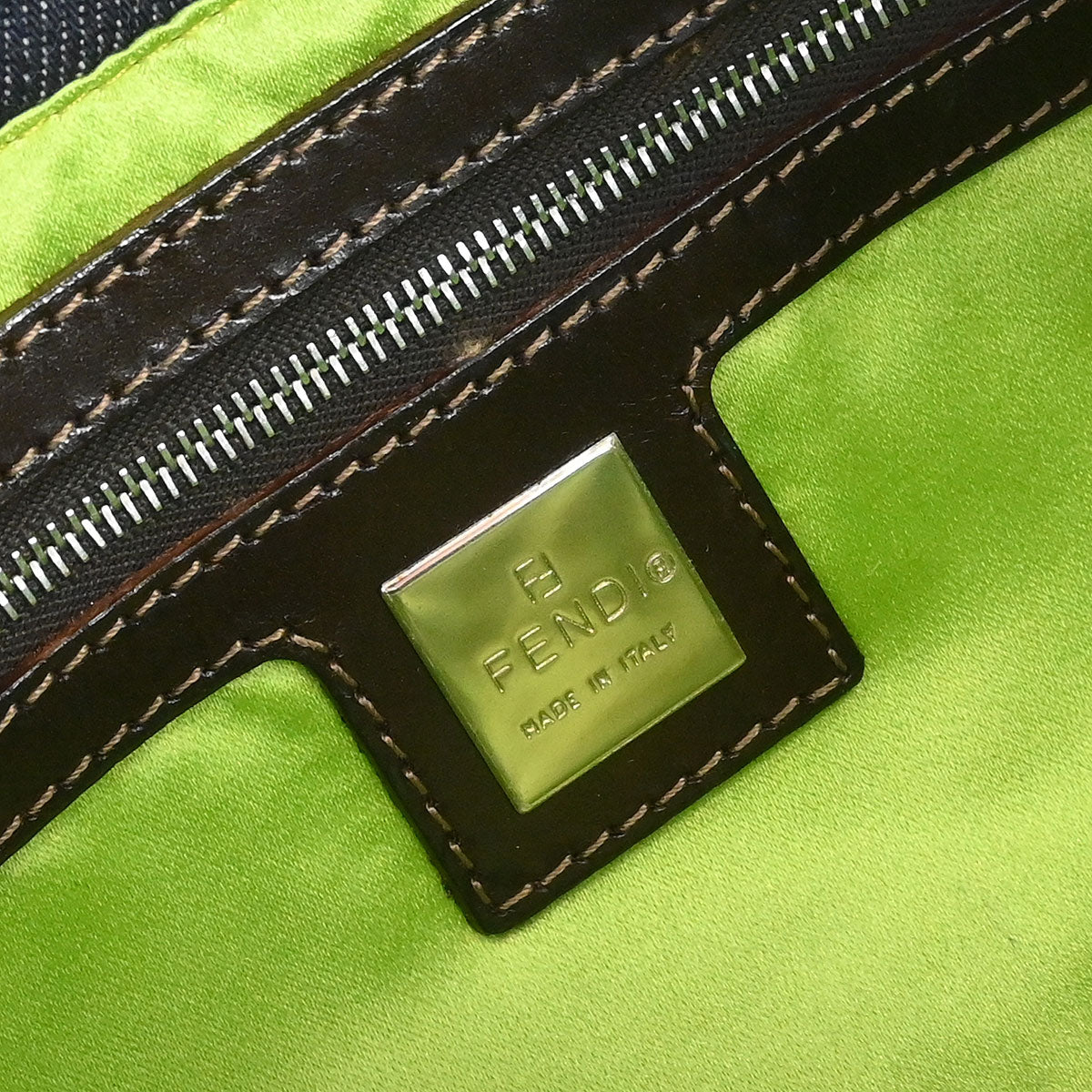 Fendi Navy Denim Floral Baguette Handbag