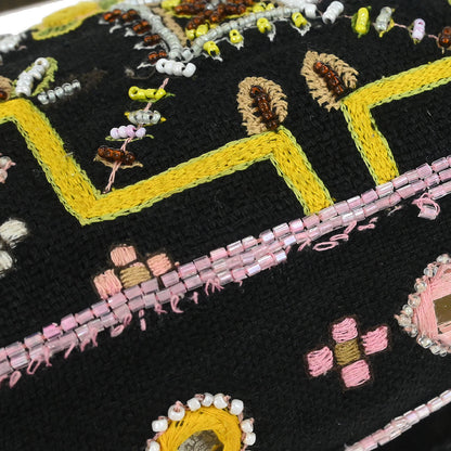 Fendi Black Cotton Beaded Embroidered Baguette Handbag