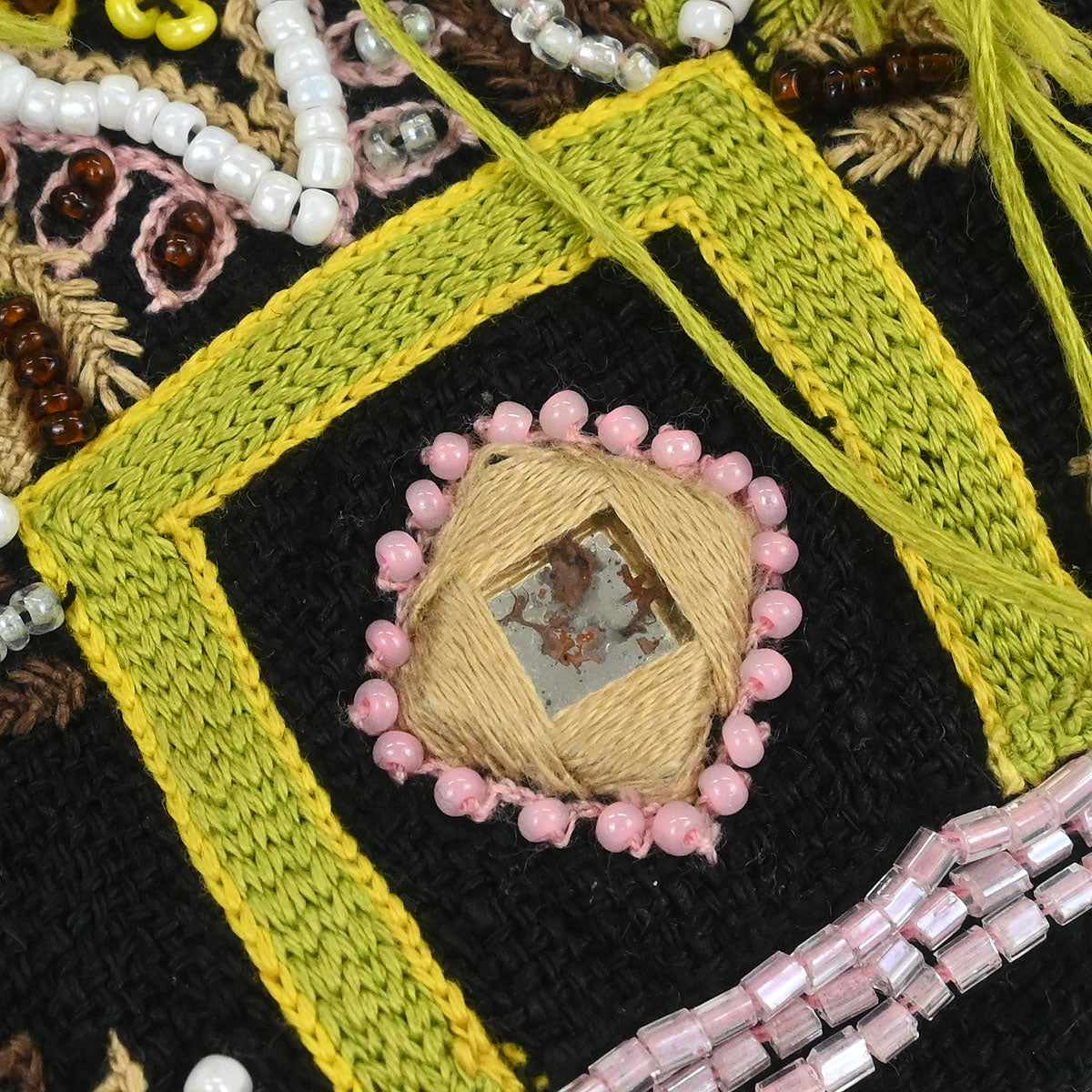 Fendi Black Cotton Beaded Embroidered Baguette Handbag