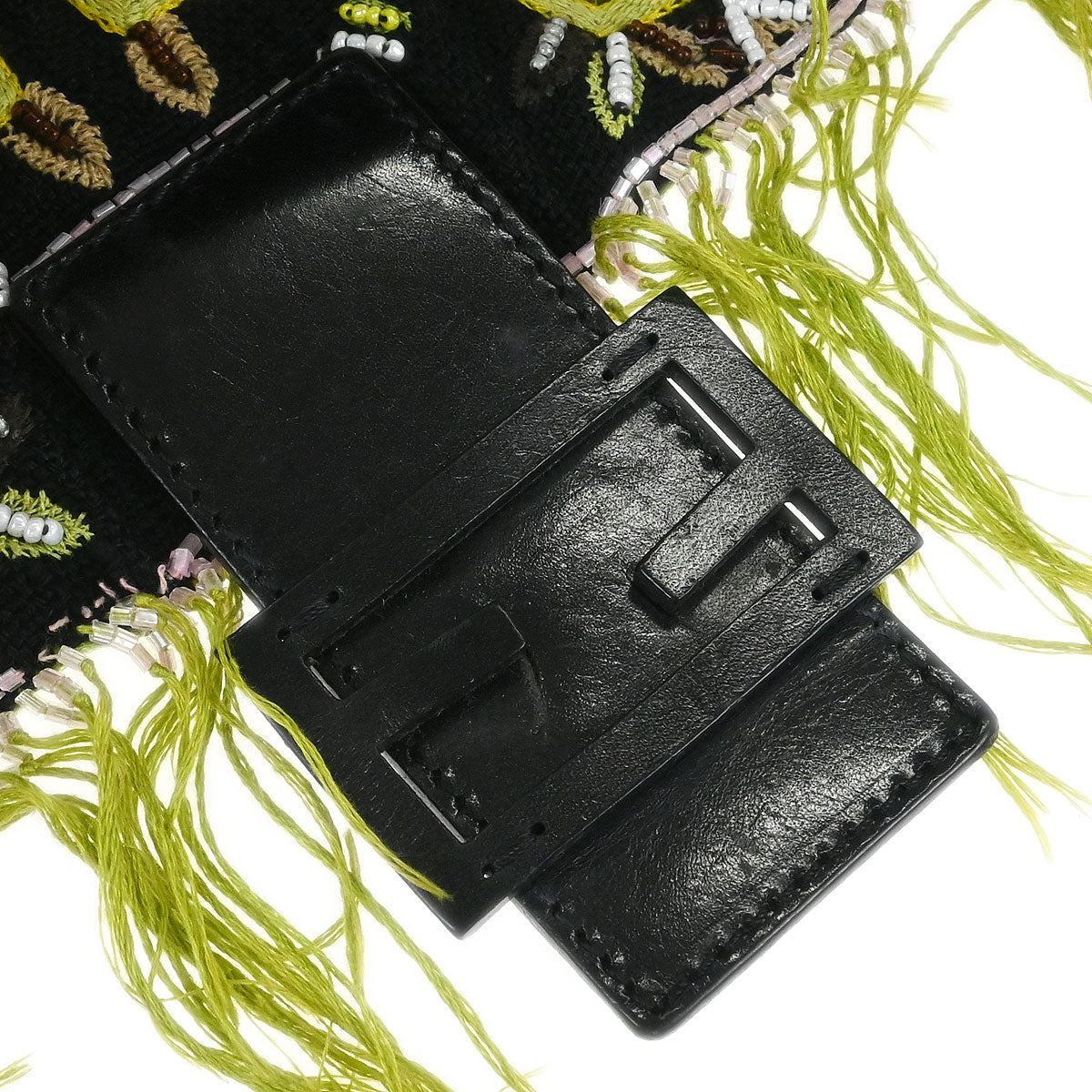 Fendi Black Cotton Beaded Embroidered Baguette Handbag