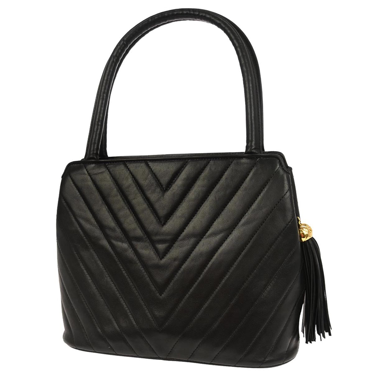 Chanel 1991-1994 Black Lambskin Chevron Handbag