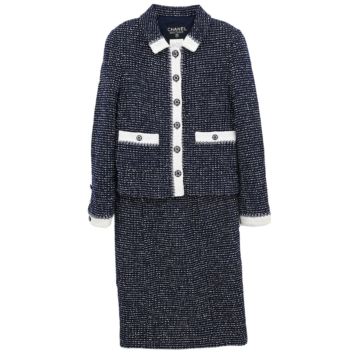 Chanel 1996 Setup Suit Jacket Skirt Tweed Navy  #38