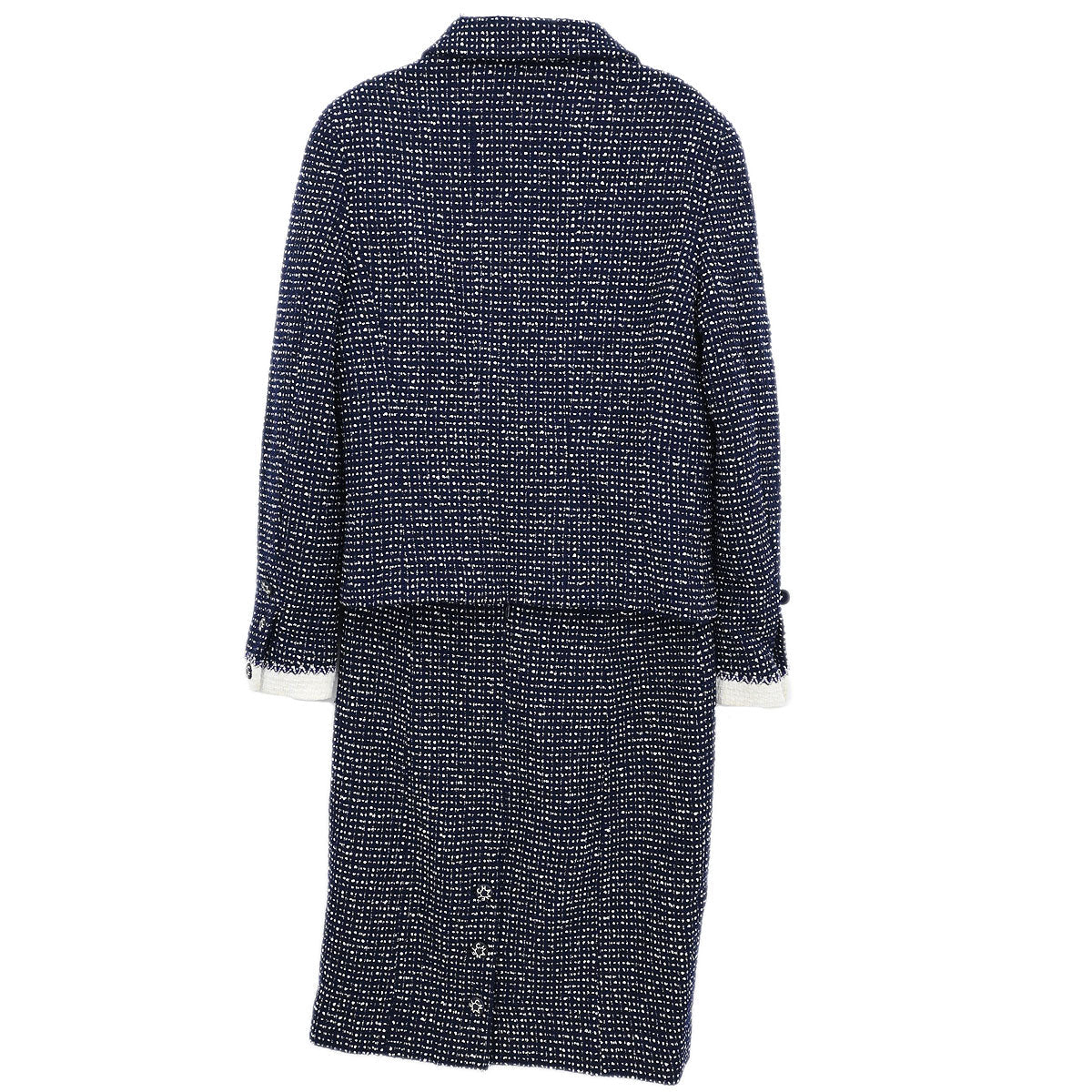 Chanel 1996 Setup Suit Jacket Skirt Tweed Navy  #38