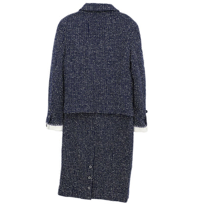Chanel 1996 Setup Suit Jacket Skirt Tweed Navy  #38