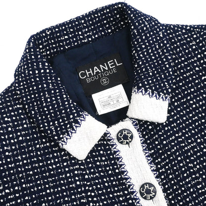 Chanel 1996 Setup Suit Jacket Skirt Tweed Navy  #38
