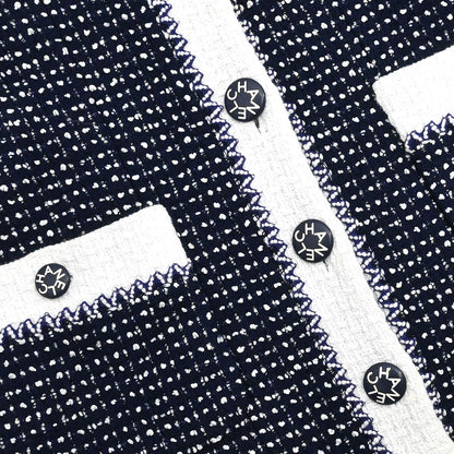 Chanel 1996 Setup Suit Jacket Skirt Tweed Navy  #38