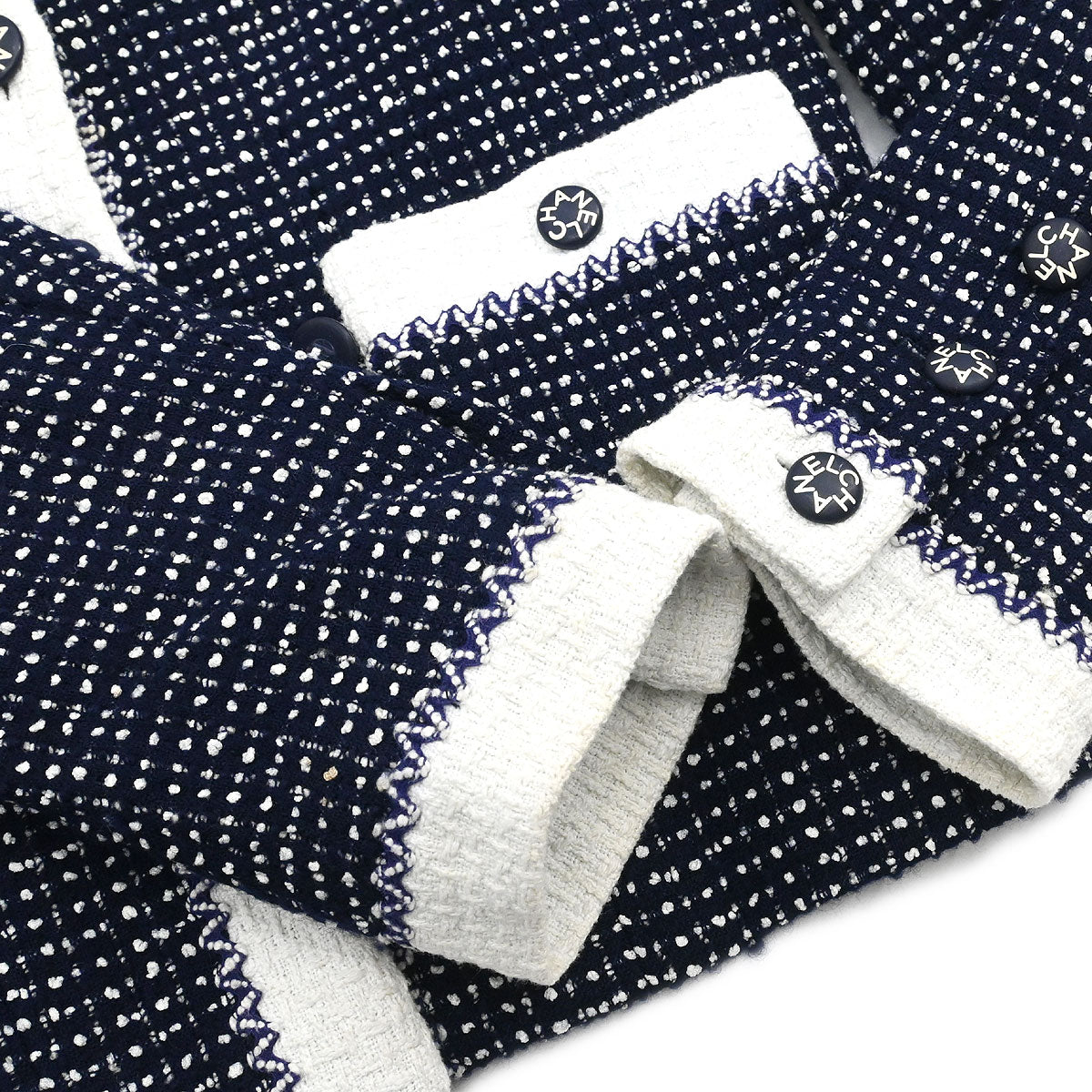 Chanel 1996 Setup Suit Jacket Skirt Tweed Navy  #38