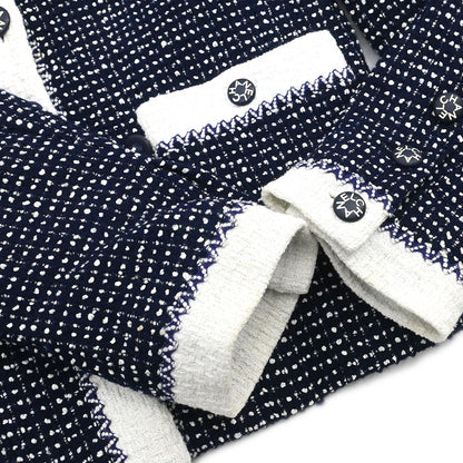 Chanel 1996 Setup Suit Jacket Skirt Tweed Navy  #38