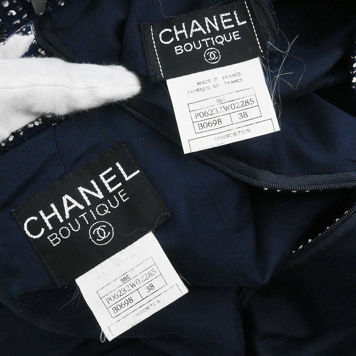 Chanel 1996 Setup Suit Jacket Skirt Tweed Navy  #38
