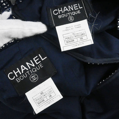 Chanel 1996 Setup Suit Jacket Skirt Tweed Navy  #38