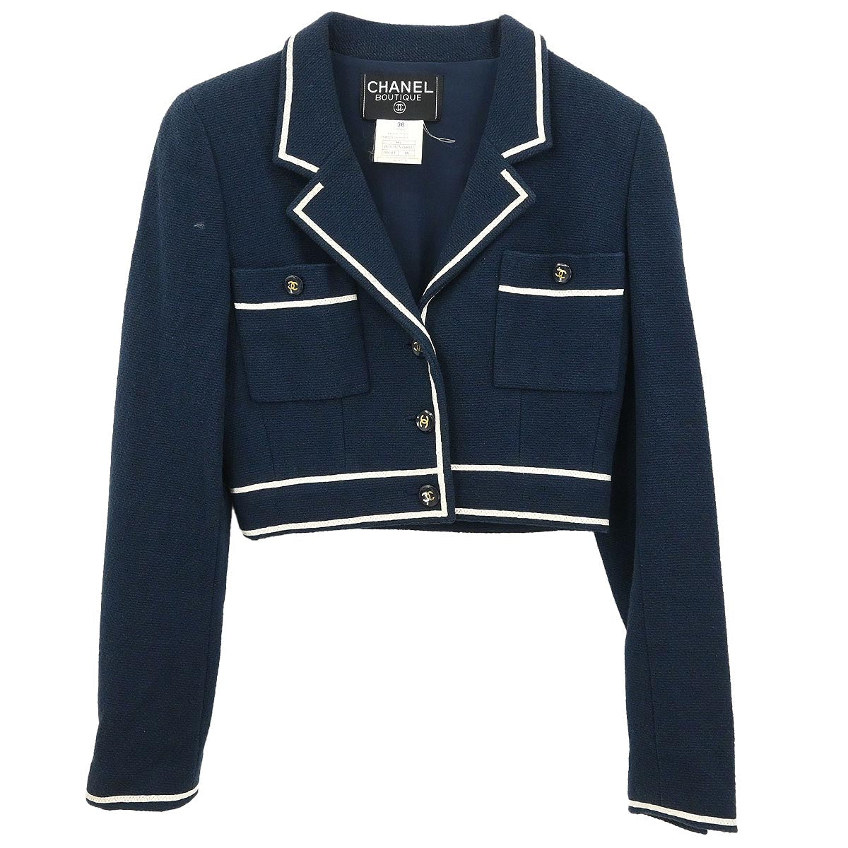 Chanel Single Breasted Jacket Navy #38