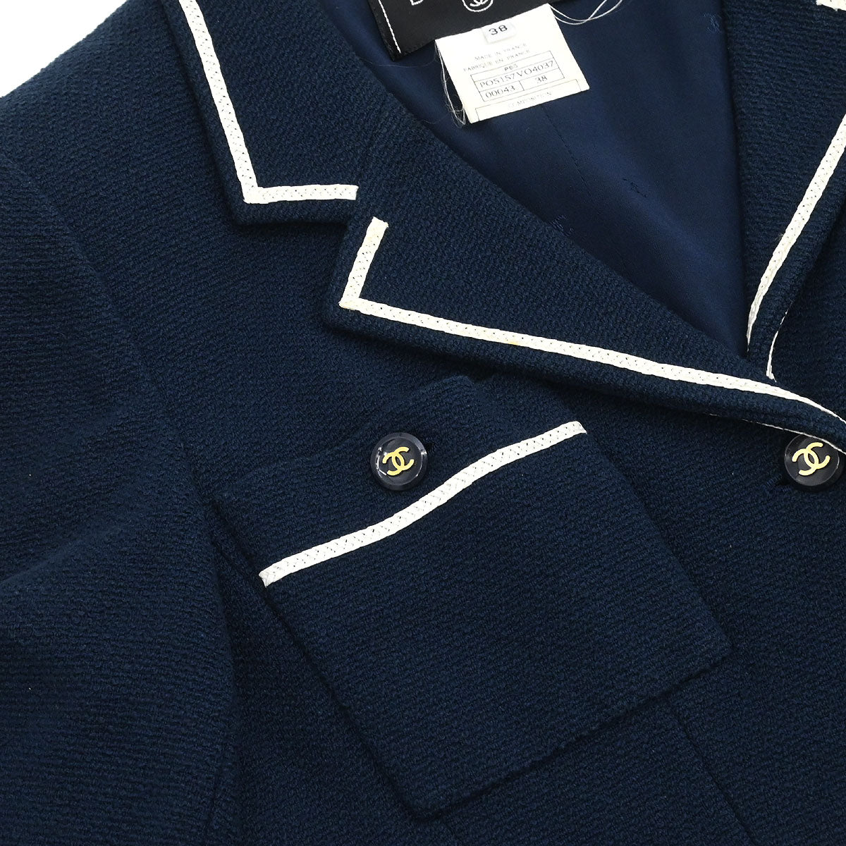 Chanel Single Breasted Jacket Navy #38