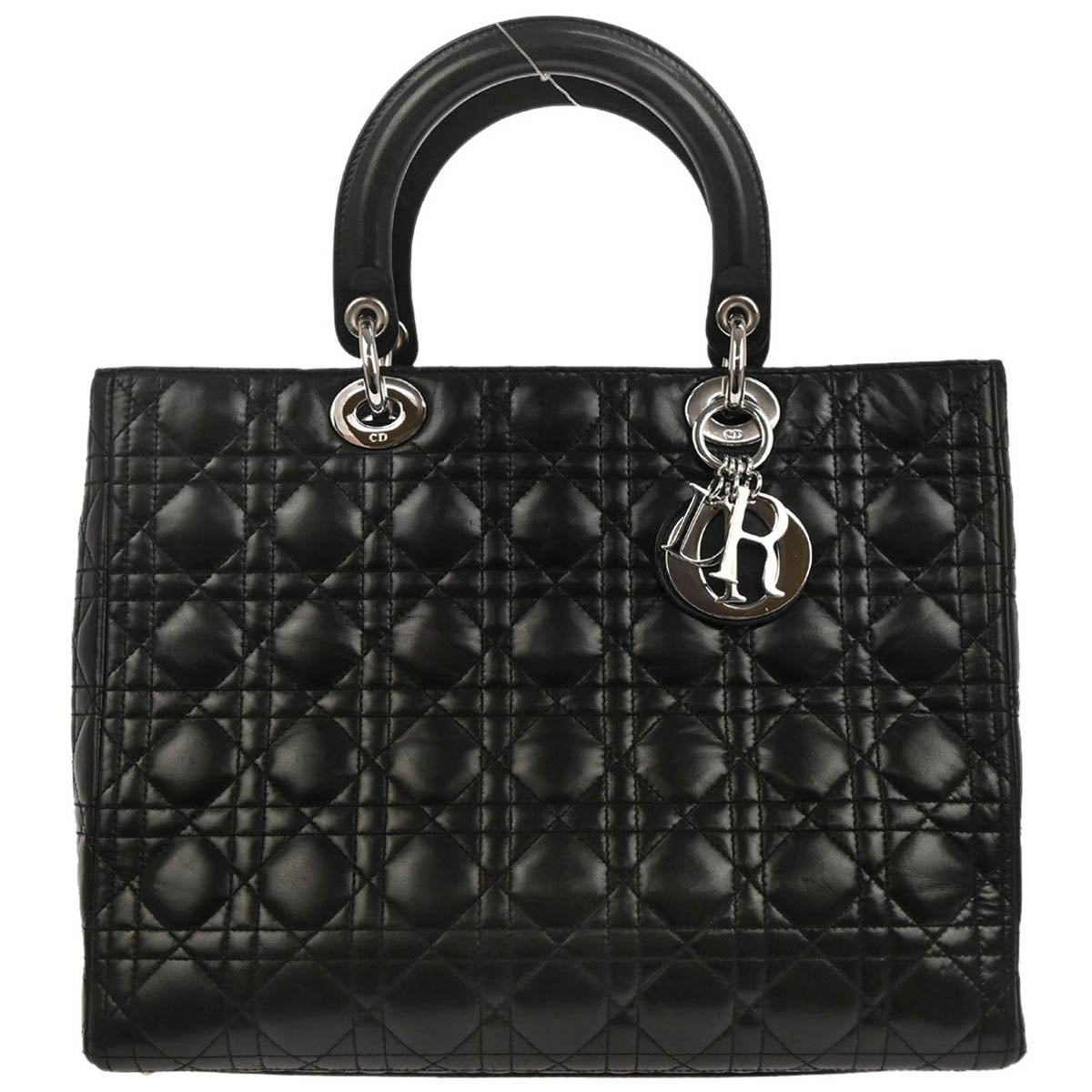 Christian Dior Black Lambskin Large Lady Dior Cannage Handbag