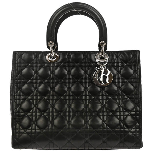 Christian Dior Black Lambskin Large Lady Dior Cannage Handbag