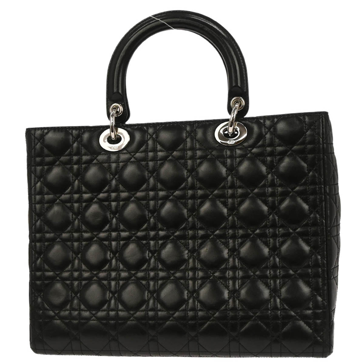 Christian Dior Black Lambskin Large Lady Dior Cannage Handbag