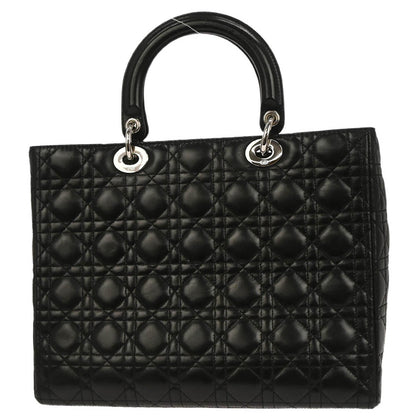 Christian Dior Black Lambskin Large Lady Dior Cannage Handbag