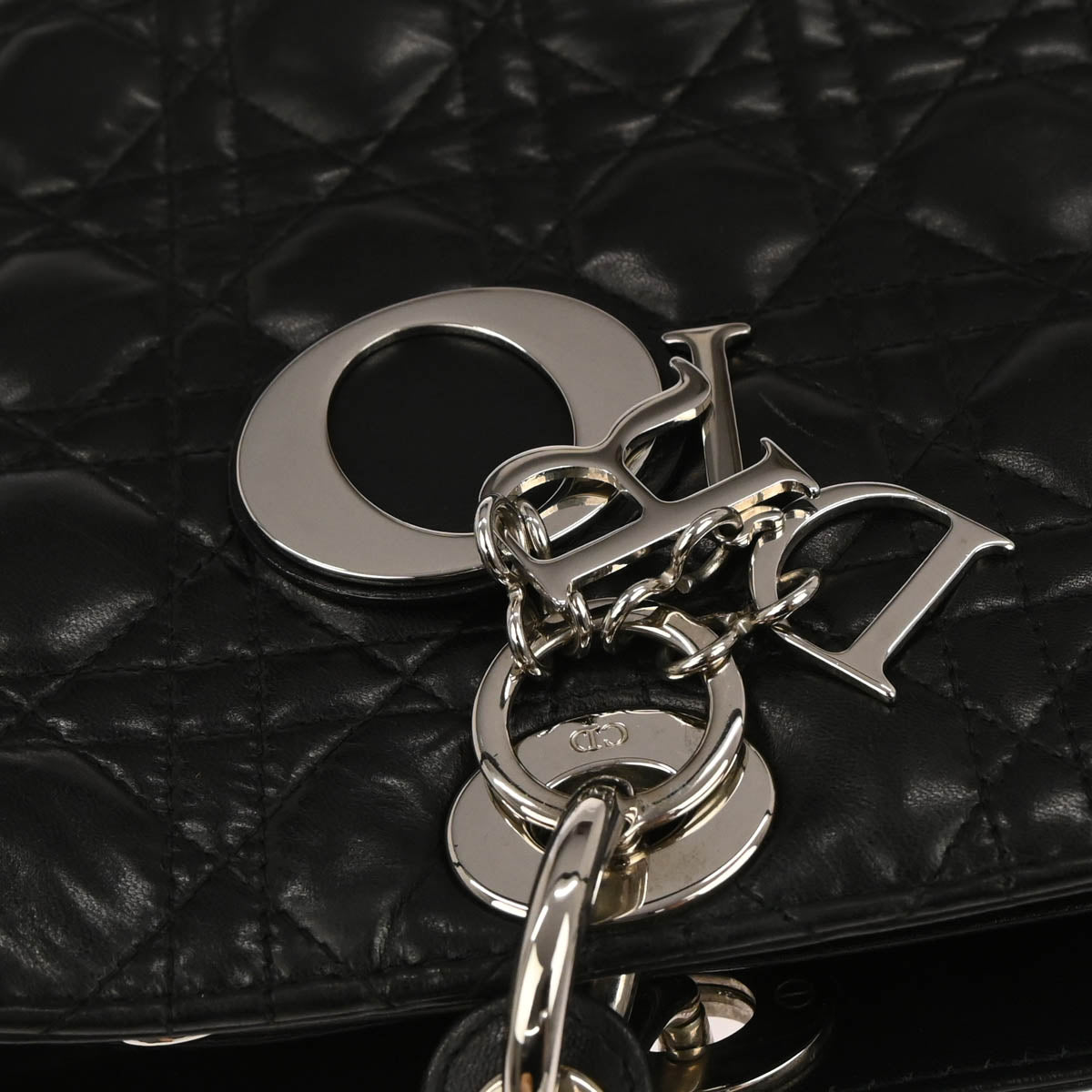 Christian Dior Black Lambskin Large Lady Dior Cannage Handbag