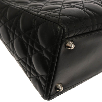 Christian Dior Black Lambskin Large Lady Dior Cannage Handbag