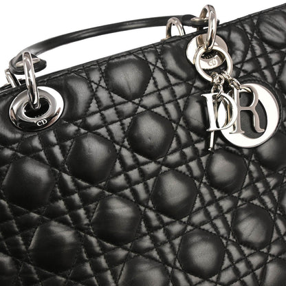 Christian Dior Black Lambskin Large Lady Dior Cannage Handbag