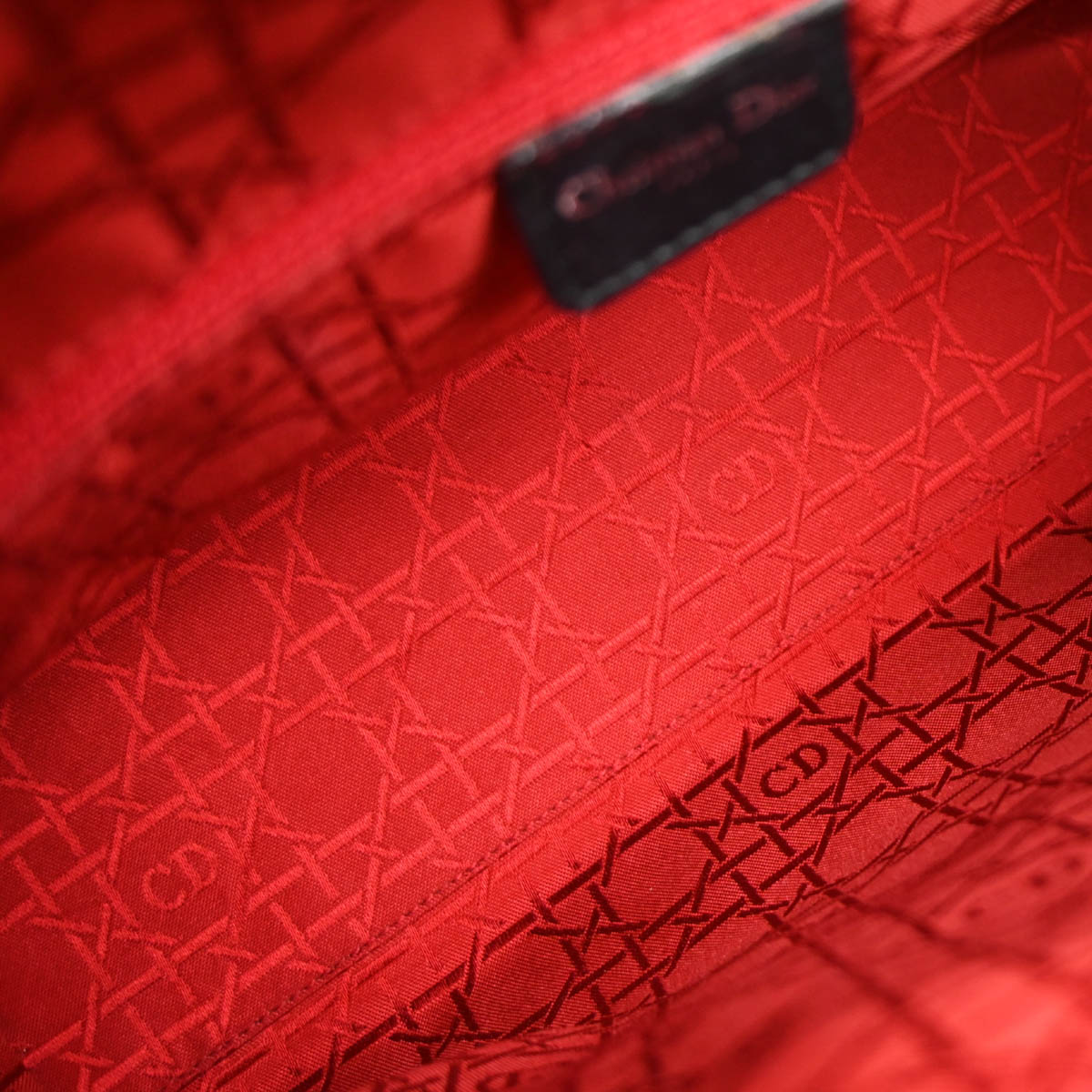 Christian Dior Black Lambskin Large Lady Dior Cannage Handbag