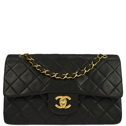 Chanel 1991-1994 Black Lambskin Small Classic Double Flap Shoulder Bag