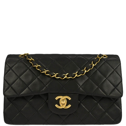 Chanel 1991-1994 Black Lambskin Small Classic Double Flap Shoulder Bag