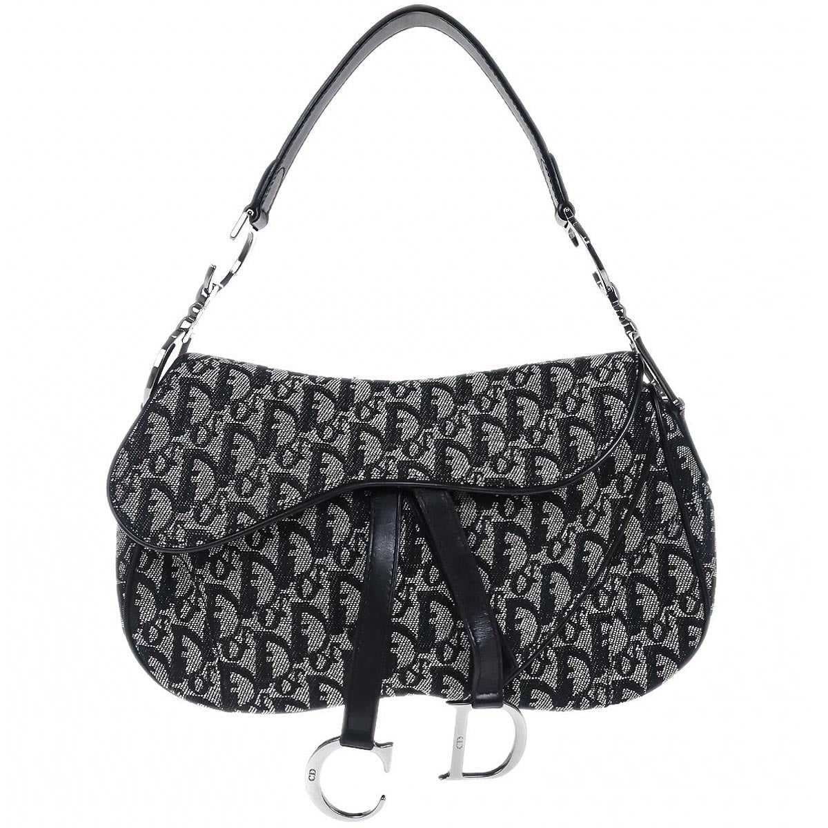Christian Dior 2002 Black Trotter Double Saddle Handbag