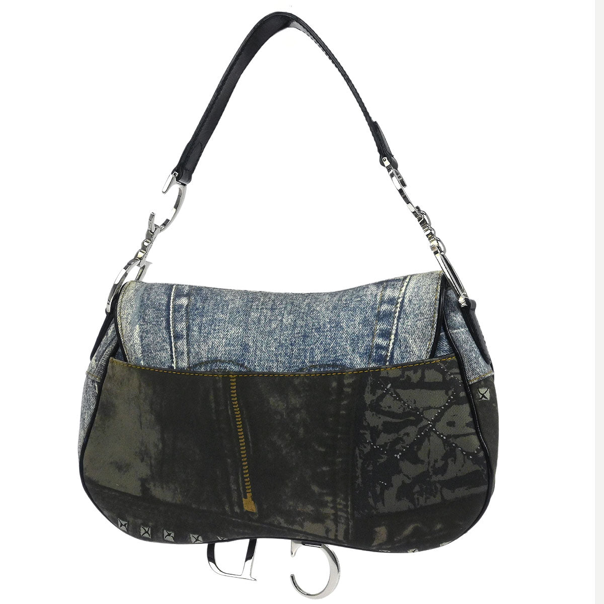 Christian Dior Blue Canvas Denim Print Double Saddle Handbag