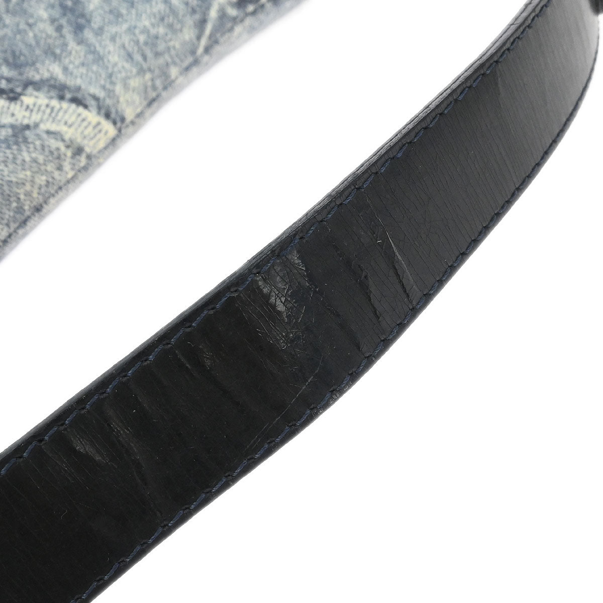 Christian Dior Blue Canvas Denim Print Double Saddle Handbag