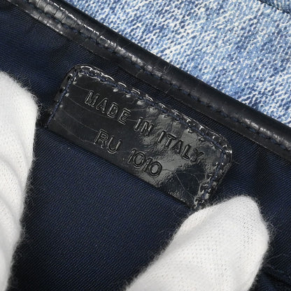 Christian Dior Blue Canvas Denim Print Double Saddle Handbag