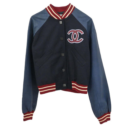 Chanel 2004 Sport Line Spring Letterman Bomber Jacket Navy #36