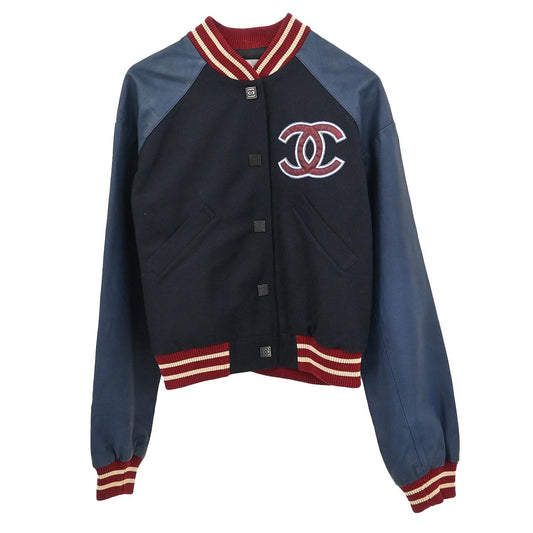 Chanel 2004 Sport Line Spring Letterman Bomber Jacket Navy #36