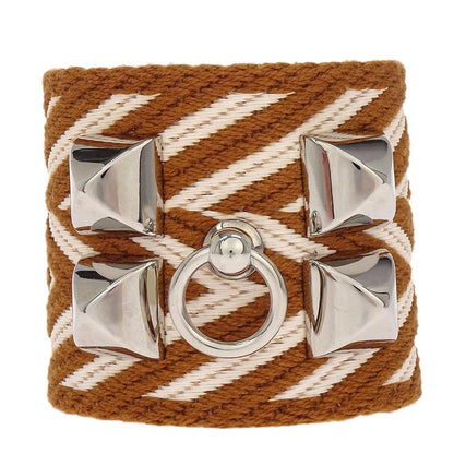 Hermes Brown Toile Collier De Chien ZigZag Manchette Bangle