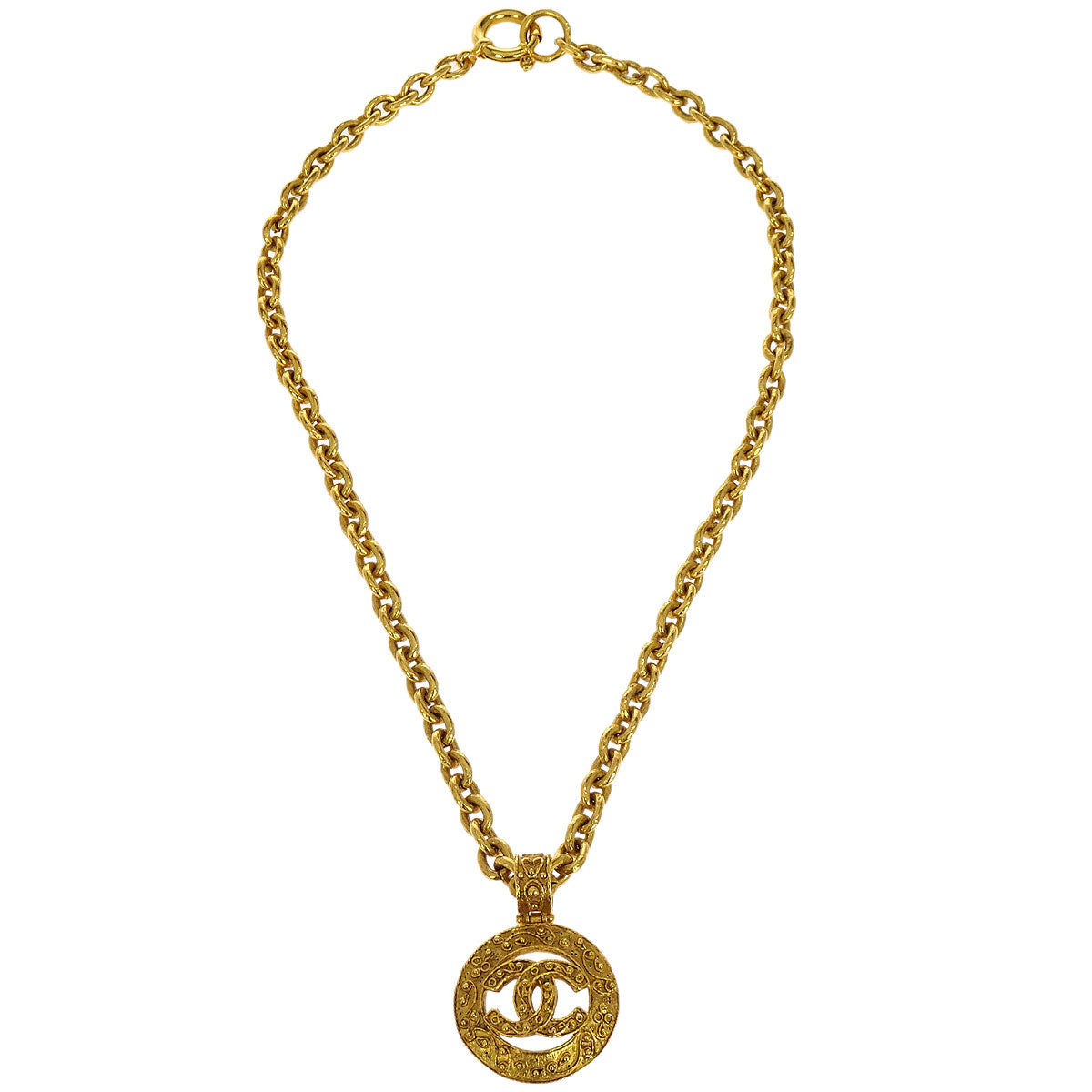 Chanel Medallion Gold Chain Pendant Necklace 94A