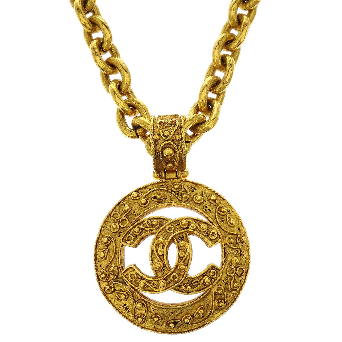 Chanel Medallion Gold Chain Pendant Necklace 94A
