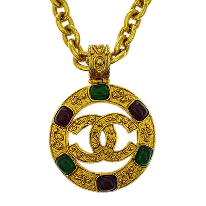 Chanel Gripoix Gold Chain Pendant Necklace Medallion 94A