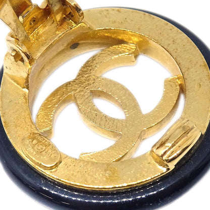 Chanel Button Clip-On Earrings Black Gold 97A
