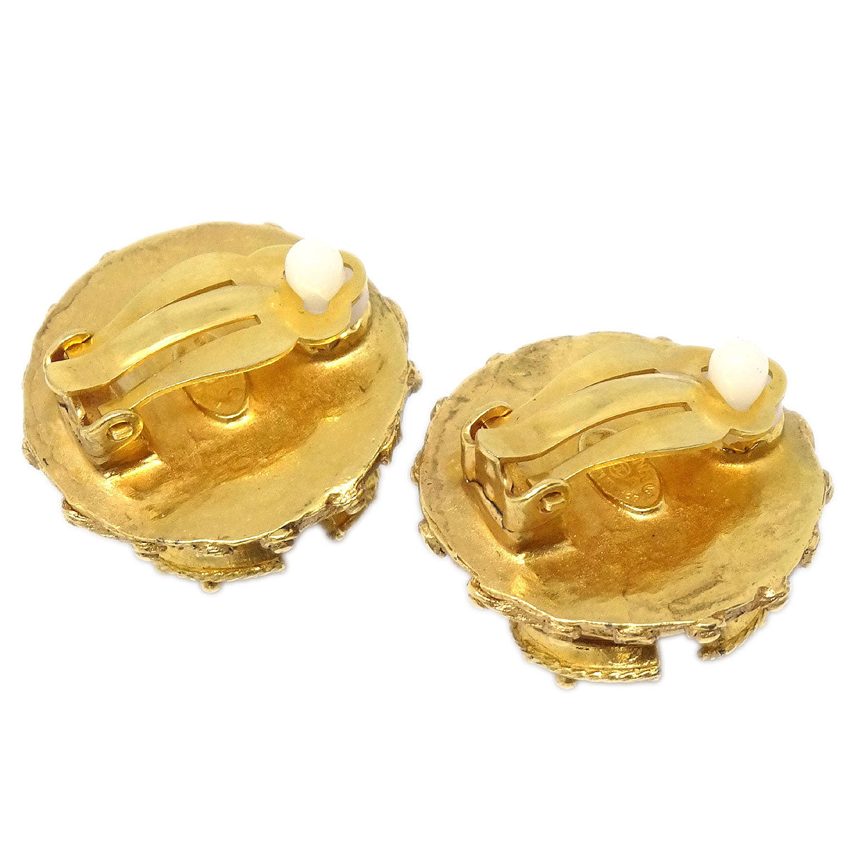 Chanel CC Costume Pearl Button Clip-On Earrings Gold 94A