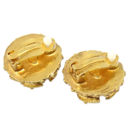 Chanel CC Costume Pearl Button Clip-On Earrings Gold 94A