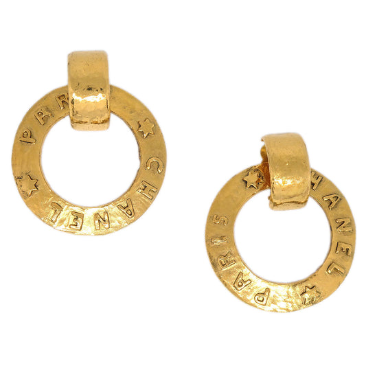 Chanel Dangle Hoop Clip-On Earrings Gold 2864/28