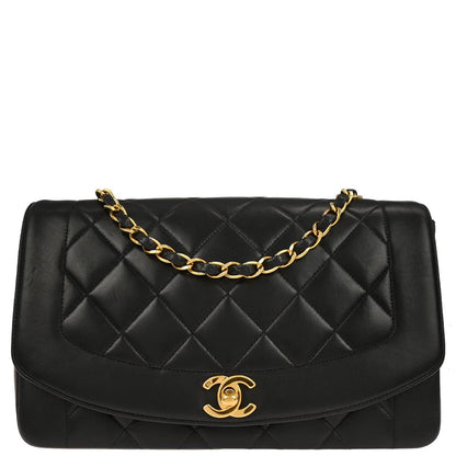 Chanel 1991-1994 Black Lambskin Medium Diana Shoulder Bag