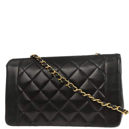 Chanel 1991-1994 Black Lambskin Medium Diana Shoulder Bag