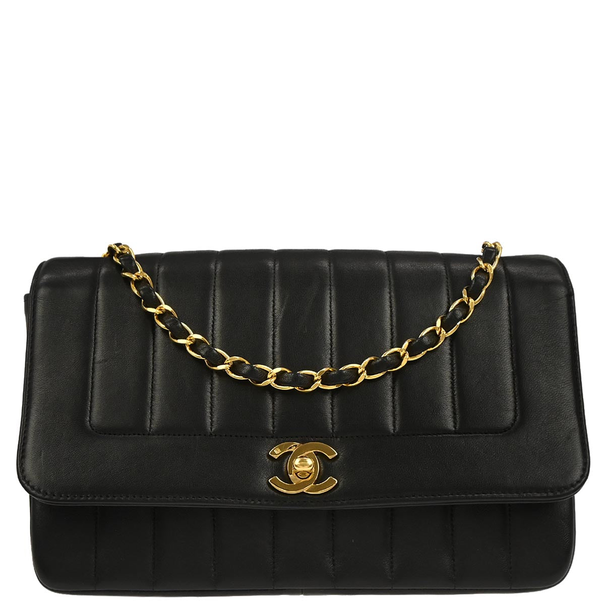 Chanel Black Lambskin Mademoiselle Single Flap Shoulder Bag