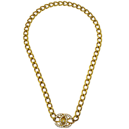 Chanel Turnlock Gold Chain Rhinestone Necklace 96A