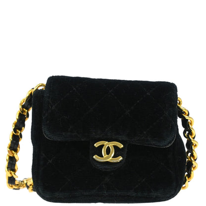 Chanel Black Velvet Micro Classic Flap Shoulder Bag Pochette