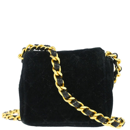 Chanel Black Velvet Micro Classic Flap Shoulder Bag Pochette
