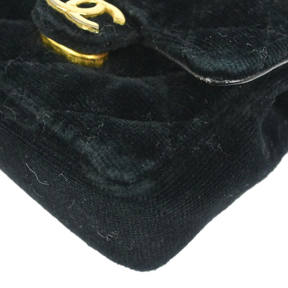 Chanel Black Velvet Micro Classic Flap Shoulder Bag Pochette