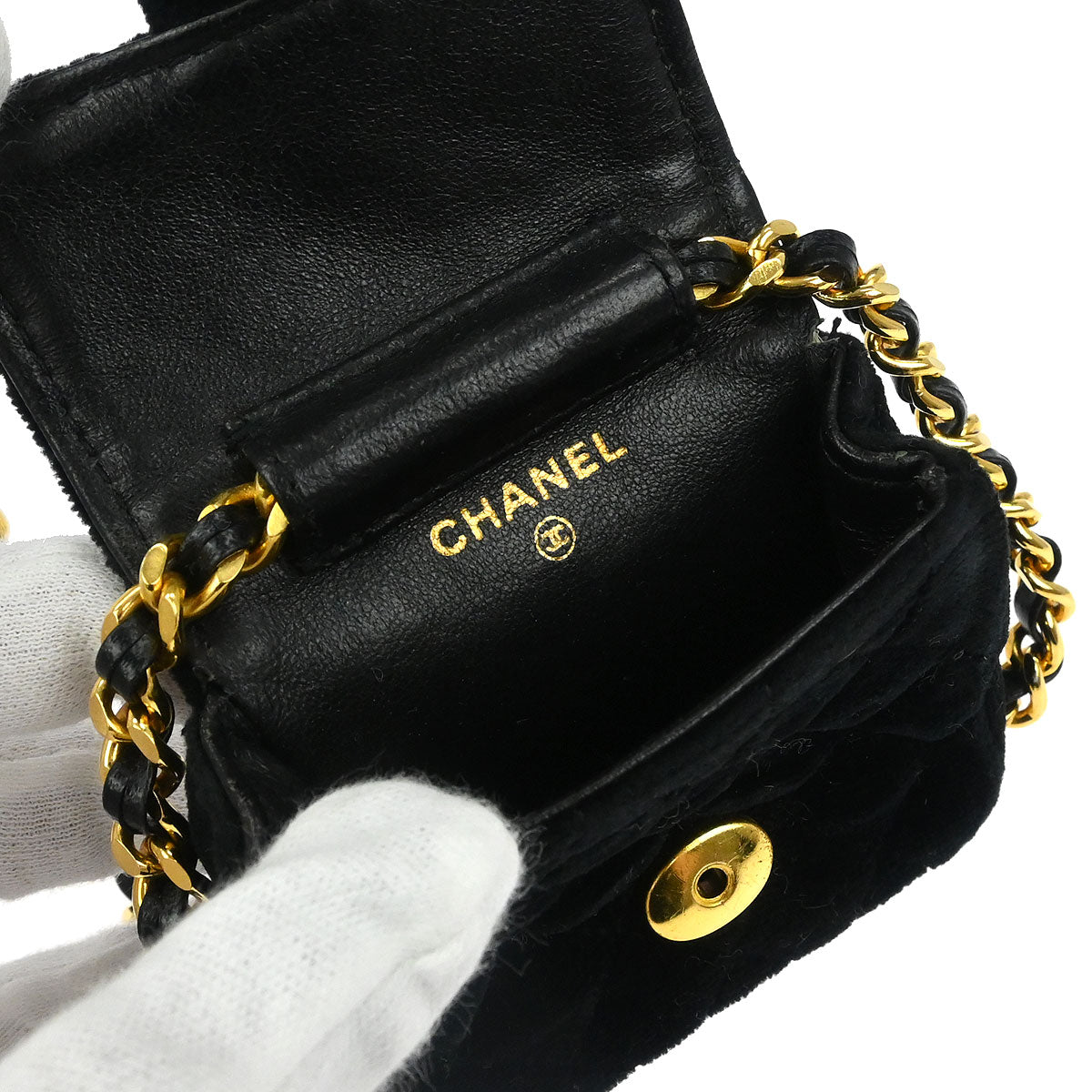 Chanel Black Velvet Micro Classic Flap Shoulder Bag Pochette